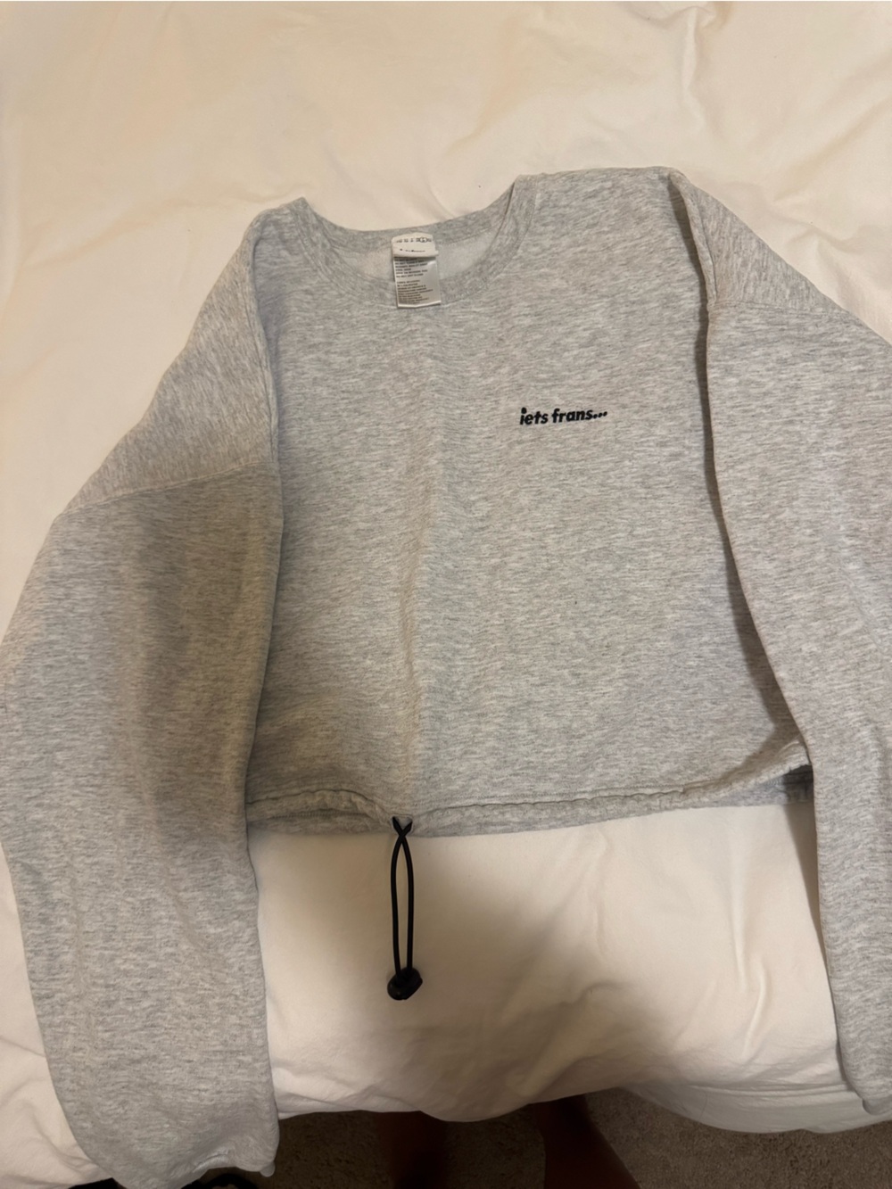 Iets Frans grey cropped hoodie with adjustable drawstring size L